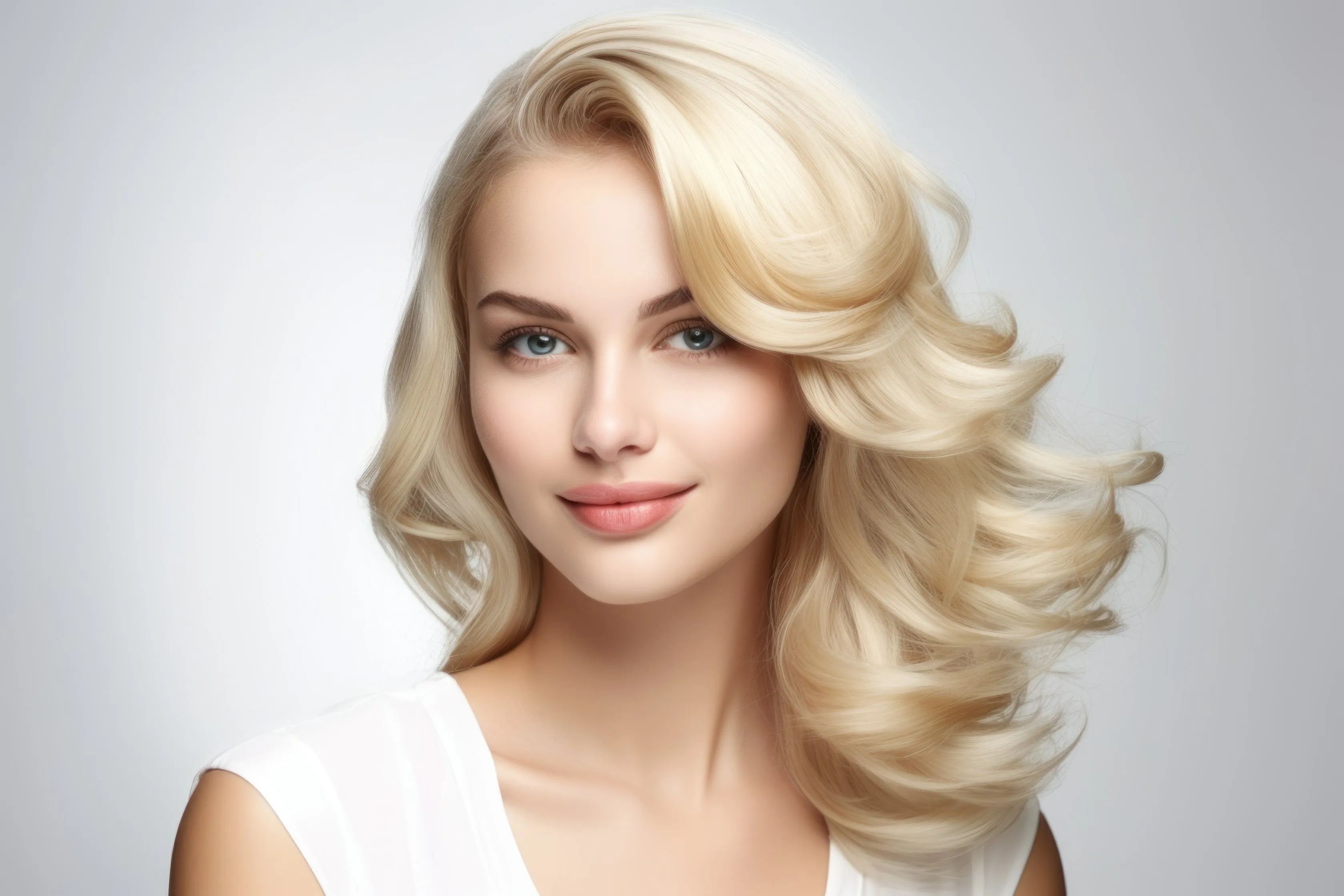 Blondine mit Butterfly Cut