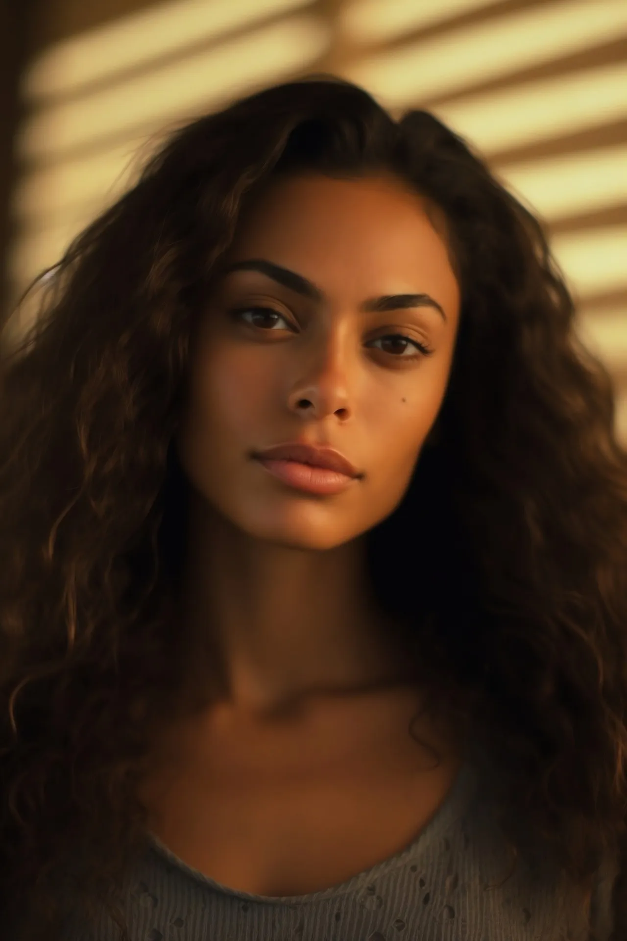 Model mit dunkelbraunen Haaren